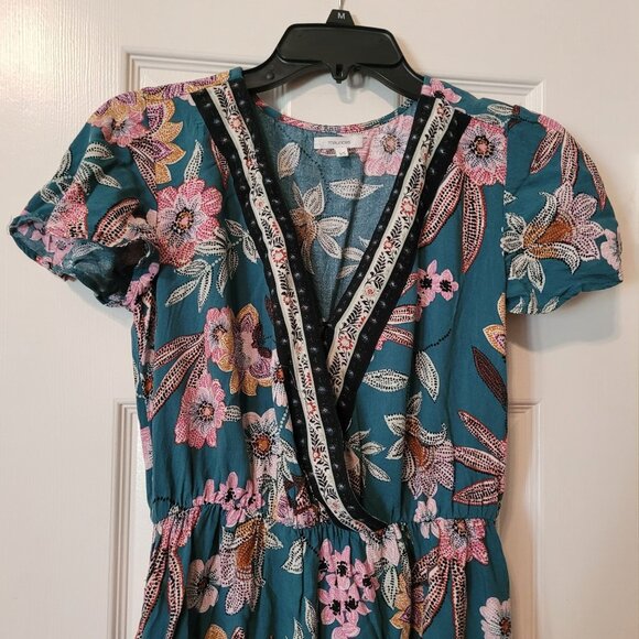 Maurices XS Floral Dress Teal & Pink with Ruffled Sleeves & Hem 100% Viscose - Picture 3 of 6